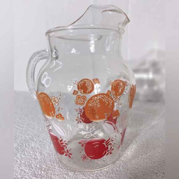 Vintage Tomato Orange Fruit Print Glass Pitcher - Picture 6 of 12